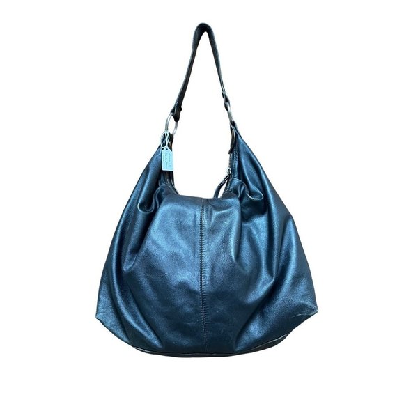 Armani Exchange Pleated Napa Leather Hobo Bag Nickel Logo Plate Hardware Slouch - Picture 10 of 16